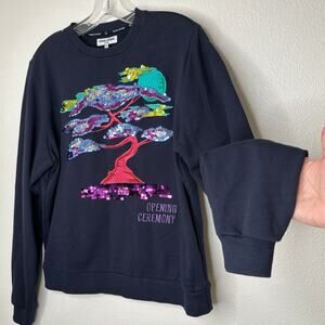 Opening Ceremony Navy Bonsai Multicolored Embroidered Long Sleeve Sweatshirt M